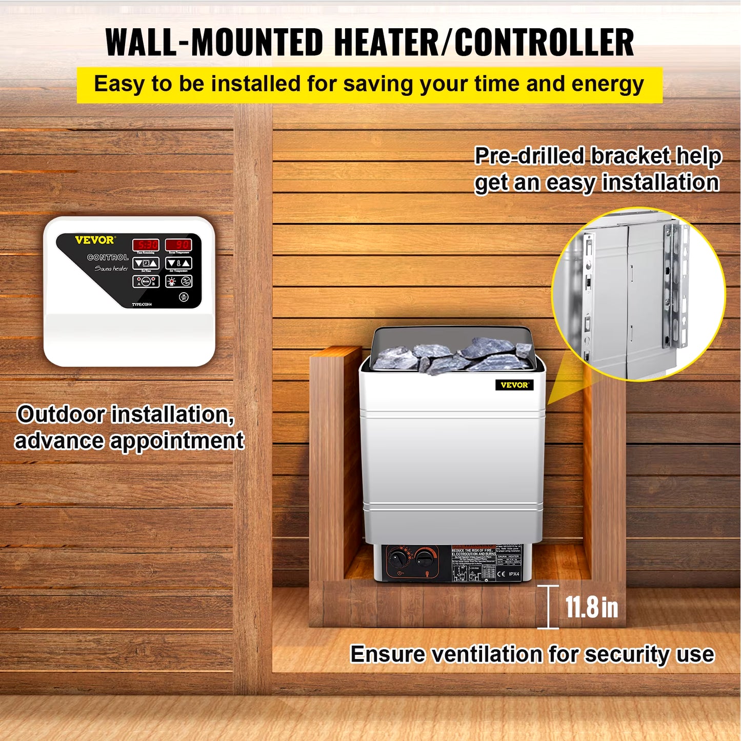 VEVOR 6KW Electric Sauna Heater Stove External / Internal Controller Overheating Protection Spa Sauna Room Steam Generator