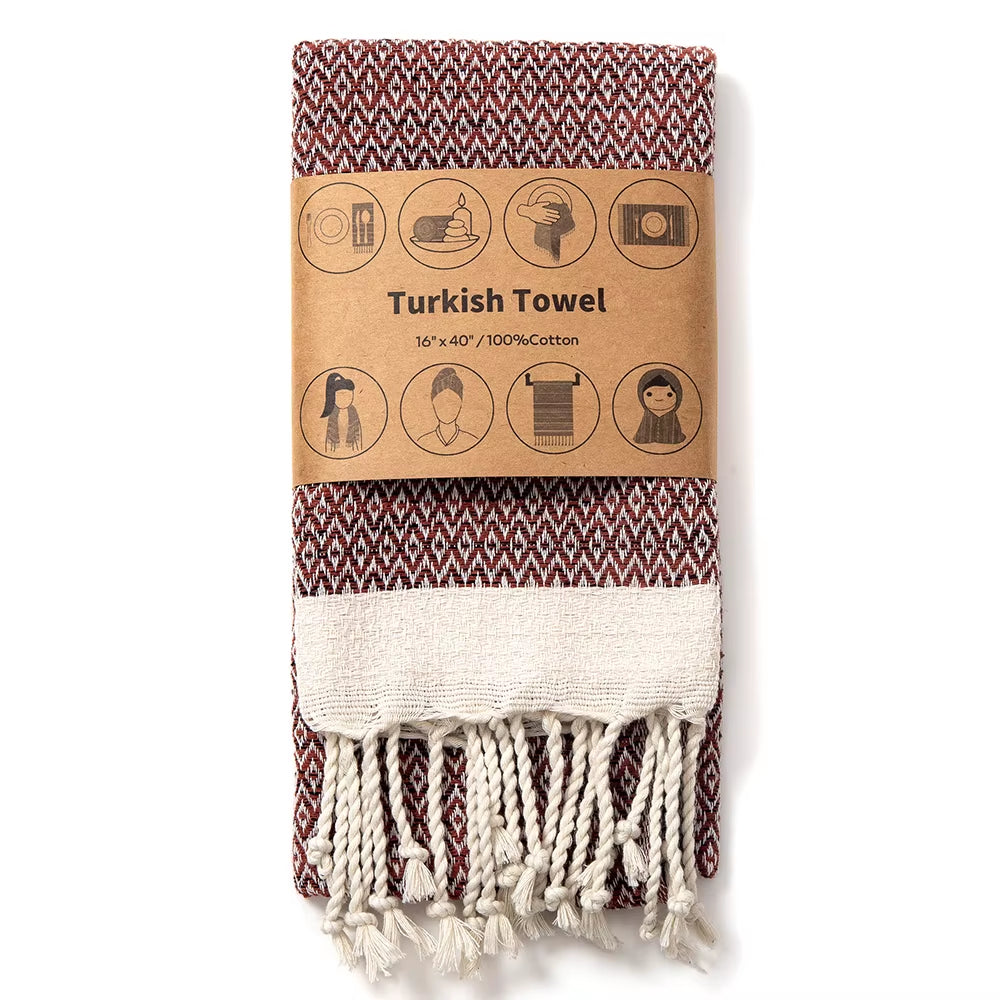 40X100Cm Turkish Diamond Pattern Fringed Cotton Beach Towel Thickened Diamond Lattice Sauna Towel Quick-Dry Machine Washable