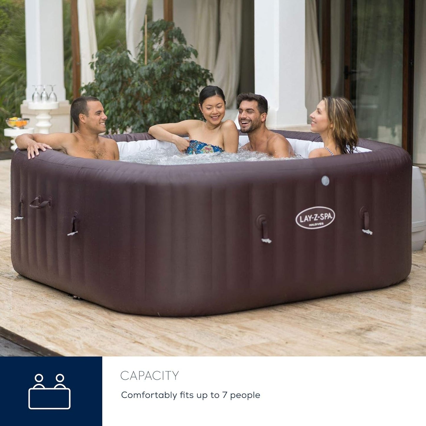Maldives Luxury Hot Tub, 8 Hydrojet Pro Massage System Inflatable Spa with LED Lights, Foot Massager and Freeze Shield Technology, 5-7 Person