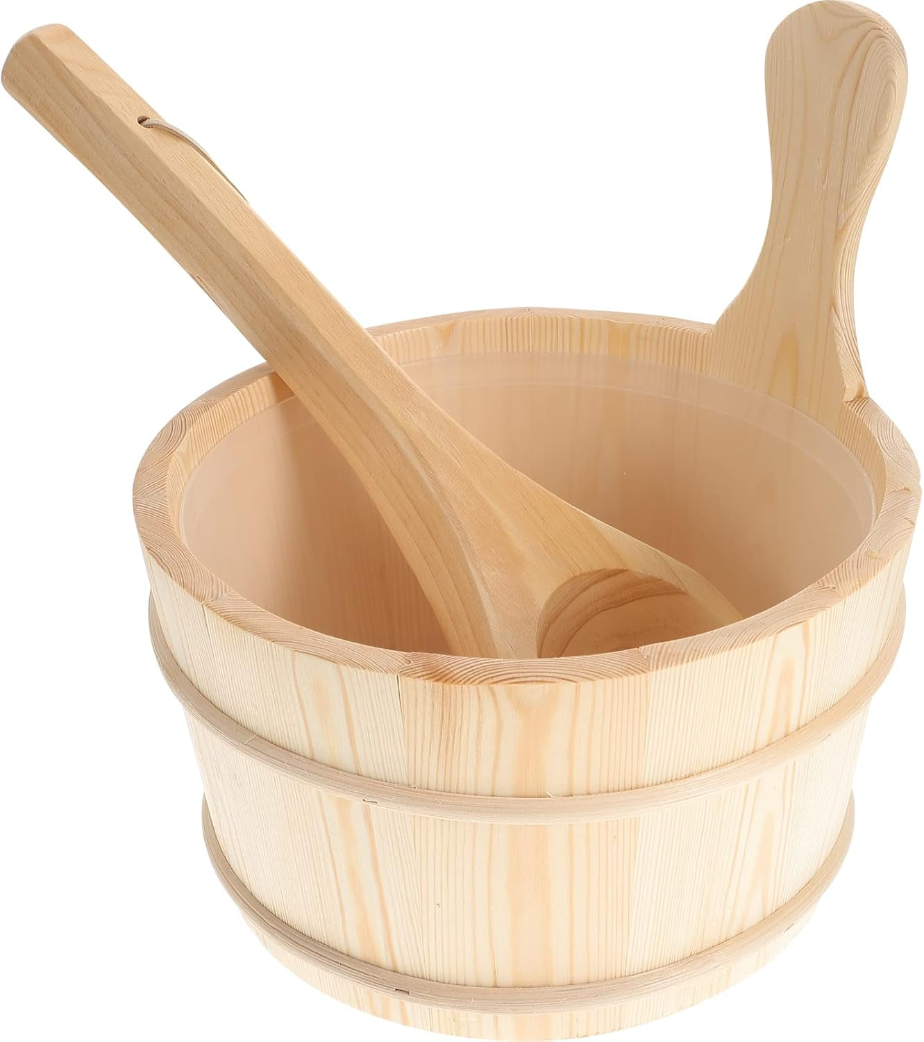 2Pcs Sauna Wooden Bucket and Ladle Set Sauna Water Bucket Wood Ladle Kit Barrel Set Sauna Steam Water Accessories (Neutral Style)