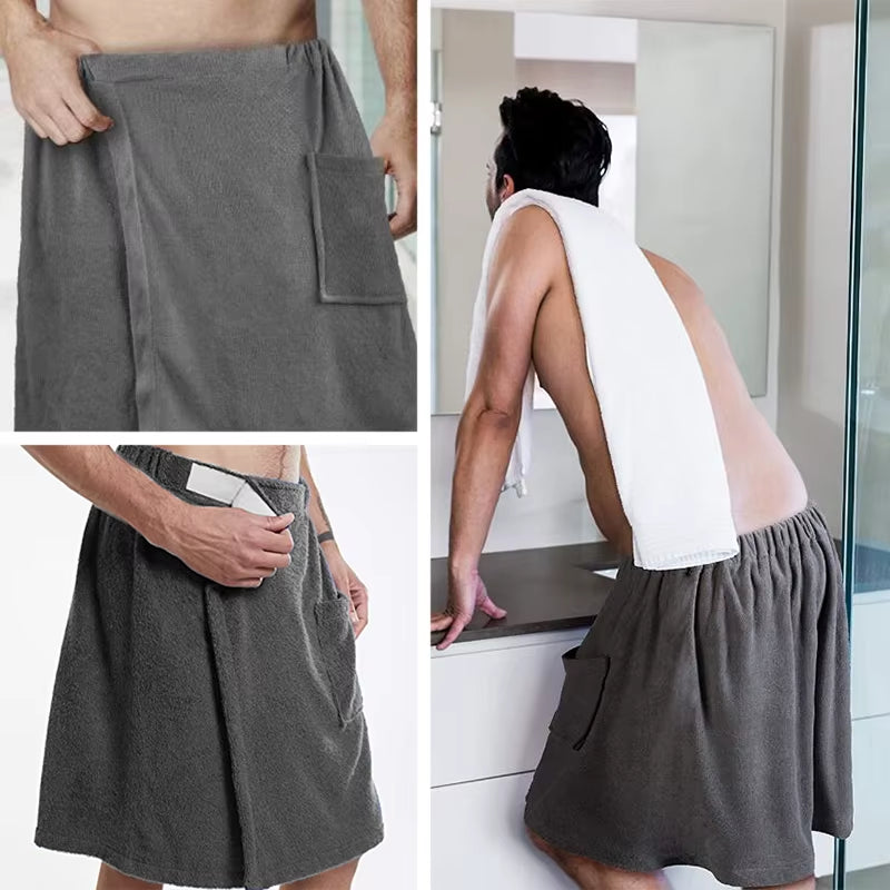 Men Soft Wearable Bath Towel with Pocket Bathrobes Shower Wrap Sauna Gym Swimming Bathhouse Spa Beach Towel Toalla De Playa