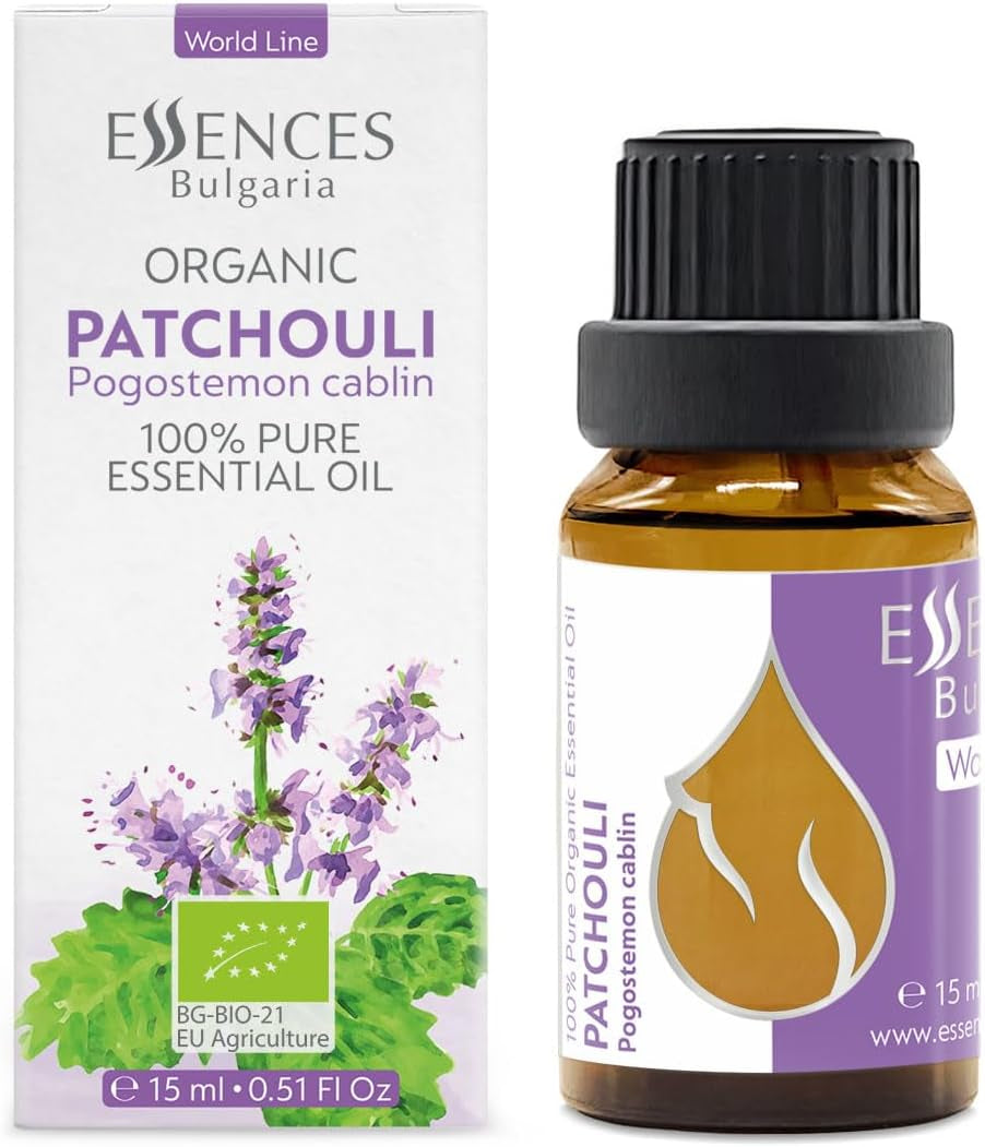 Organic Patchouli Essential Oil 15Ml Pogostemon Cablin - 100% Pure Natural Undiluted Therapeutic Grade for Aromatherapy Diffuser Sauna DIY Perfume Soap and Candle Making