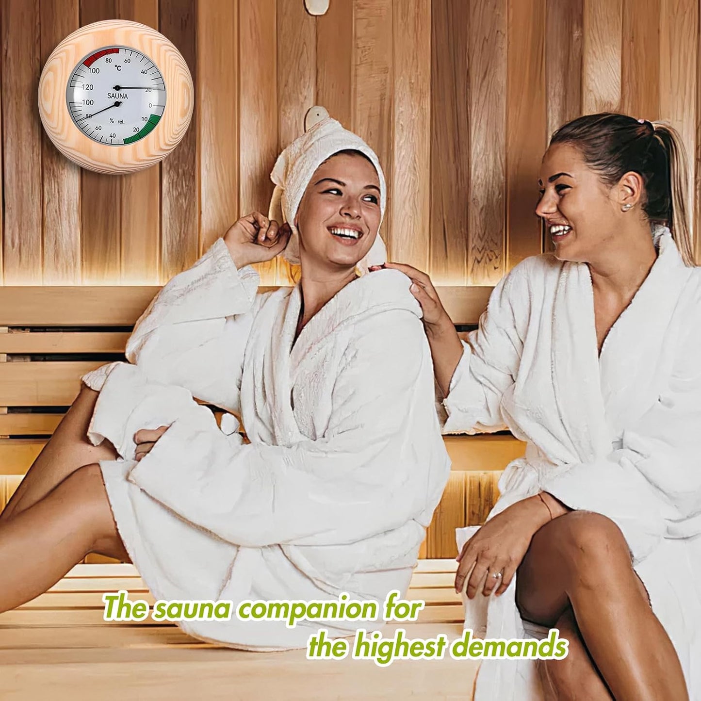 Wood Sauna Thermo-Hygrometer, 2-In-1 Thermometer and Hygromete Rwith High Accuracy, round Wooden Humidity Meter Sauna Accessories for Steam Room Sauna Room