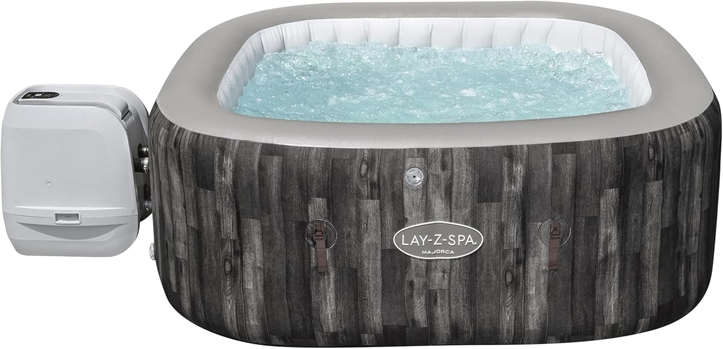 Majorca Hot Tub, 8 Hydrojet Pro Massage System Inflatable Spa with Freeze Shield Technology and Sociable Square Shape, 4-6 Person