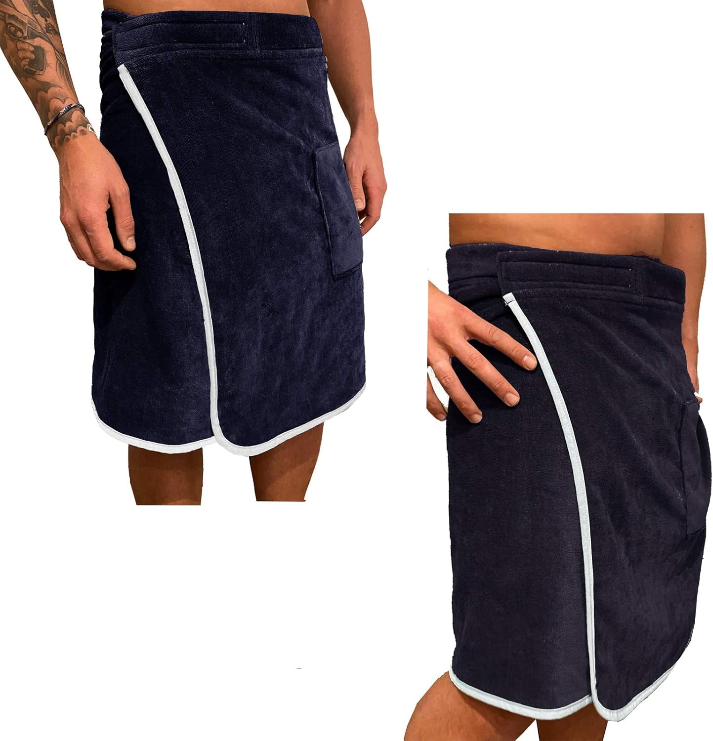 Men'S Sauna Kilt - Bath Towel for Spa - Cotton Gym Towels for Men - with Hook-And-Loop Fastening & Pocket