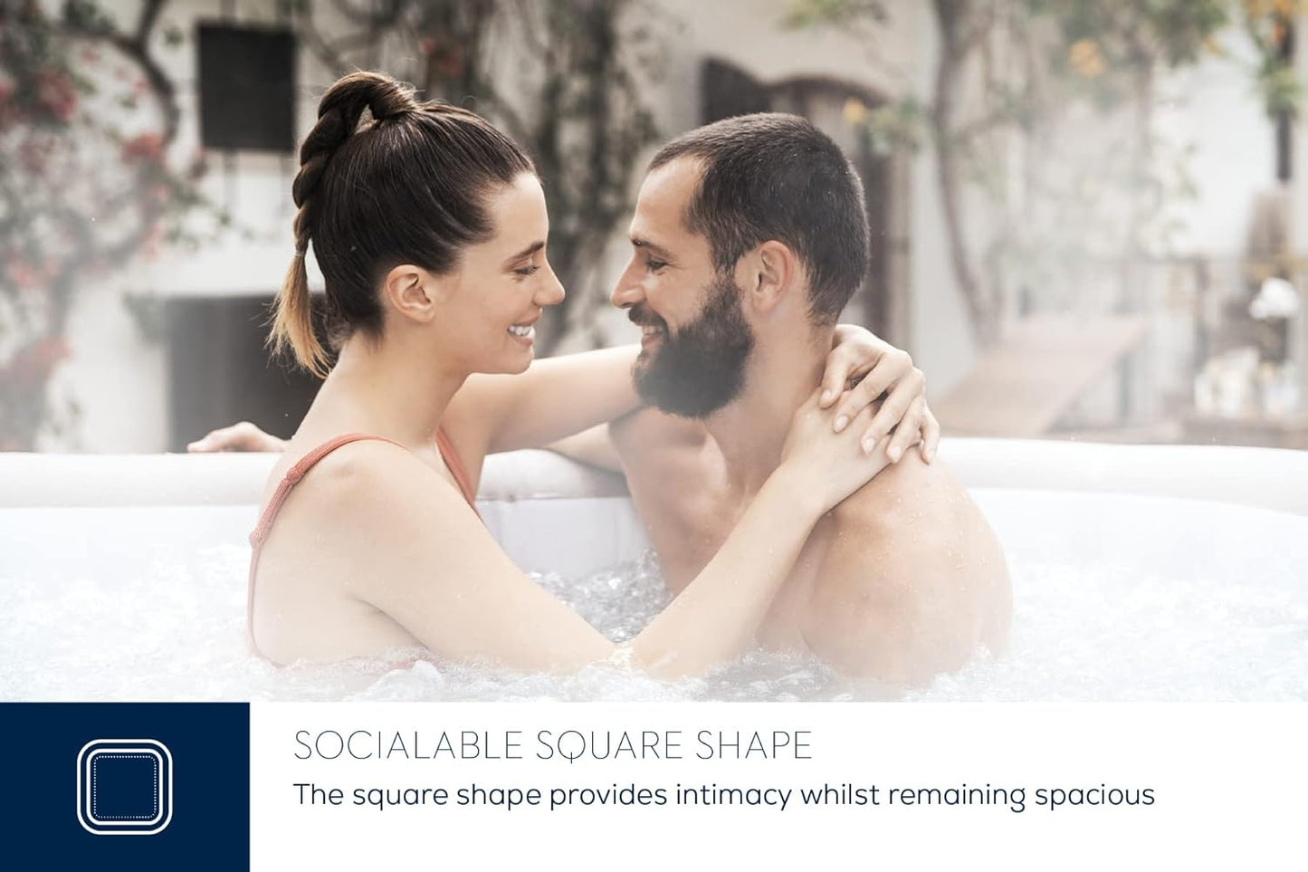 Majorca Hot Tub, 8 Hydrojet Pro Massage System Inflatable Spa with Freeze Shield Technology and Sociable Square Shape, 4-6 Person