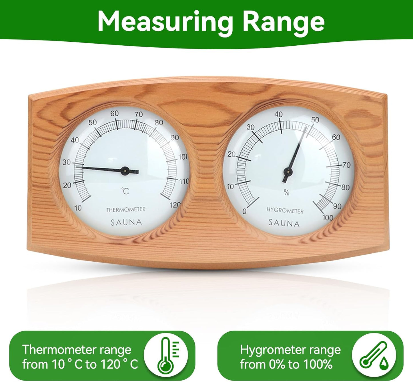 2 in 1 Wood Thermometer Hygrometer,9.4X5.1Inch,Sauna Thermometer and Hygrometer,Indoor Outdoor Thermometer Hygrometer Sauna Thermometer Double Dial Sauna Temperature Gauge Humidity Meter