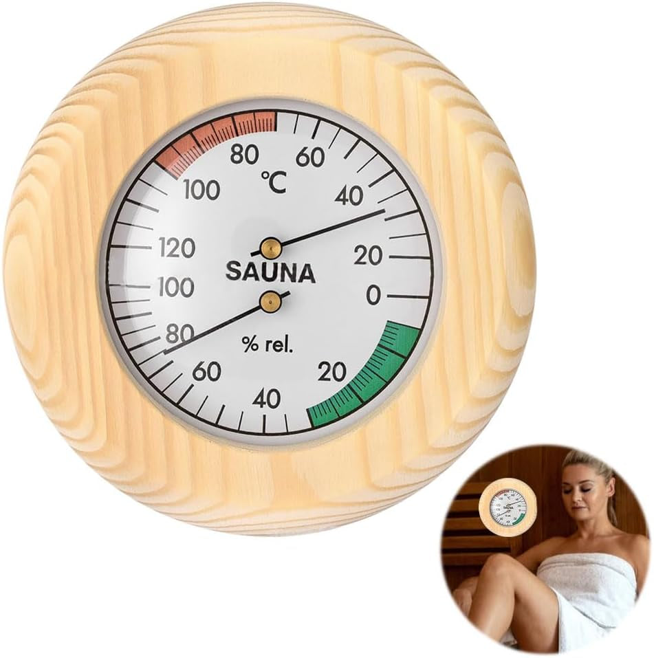 Sauna Thermometer Hygrometer, 2 in 1 Wood Sauna Thermo-Hygrometer, Wooden Sauna Thermometer and Hygrometer with High Accuracy, Sauna Accessories for Measuring Temperature and Humidity