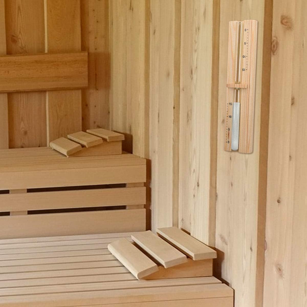 Sauna Hourglass Sand Timer - Classic Wall-Mounted Sand Hour Glass for Saunas - Pine Wood, Sand and Heat-Resistant Glass - 29.5 X 7.5 X 4 Cm