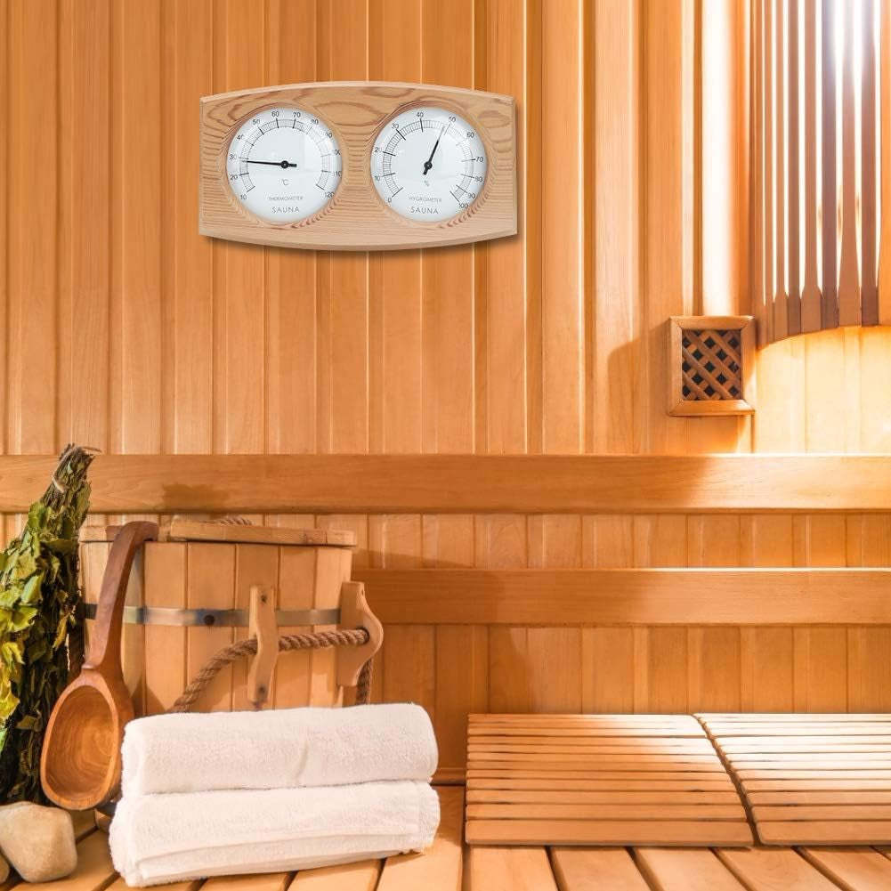 2 in 1 Wood Thermometer Hygrometer,9.4X5.1Inch,Sauna Thermometer and Hygrometer,Indoor Outdoor Thermometer Hygrometer Sauna Thermometer Double Dial Sauna Temperature Gauge Humidity Meter
