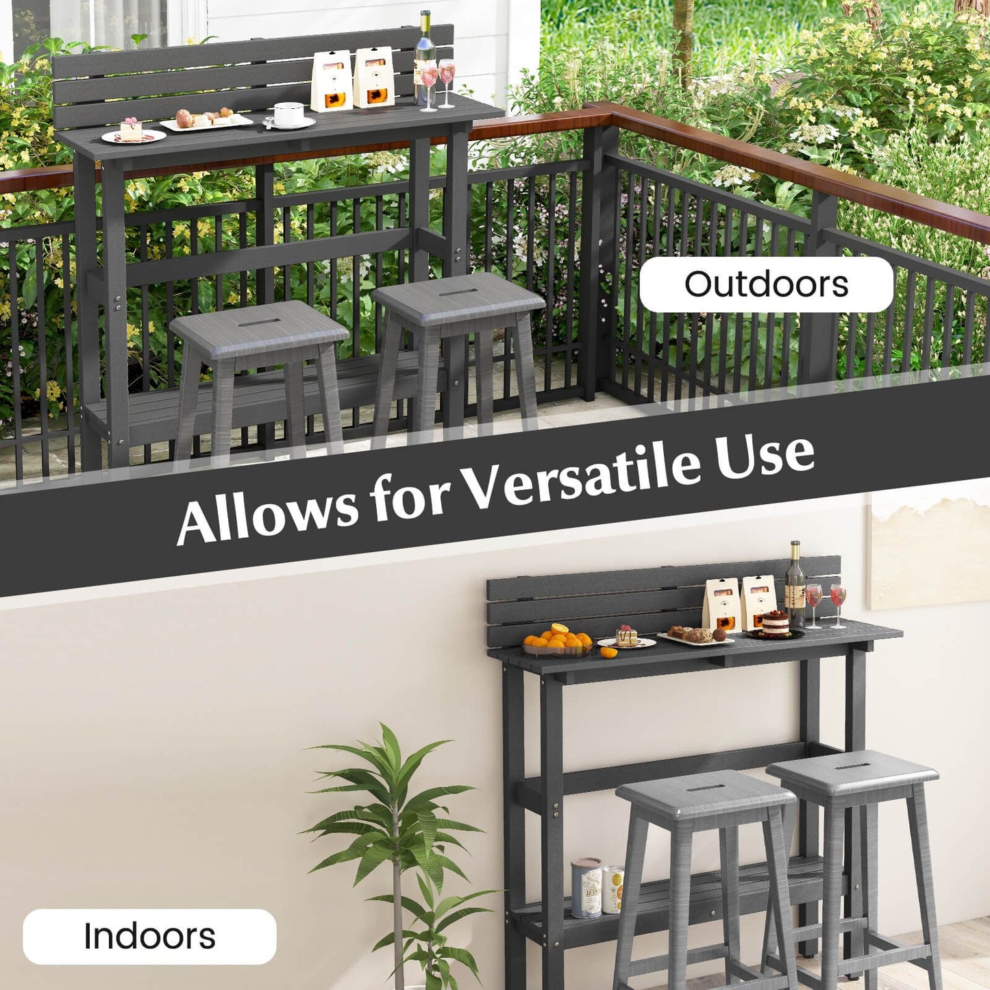 Outdoor Bar Table Patio Pub Height Counter Table with Storage Shelf