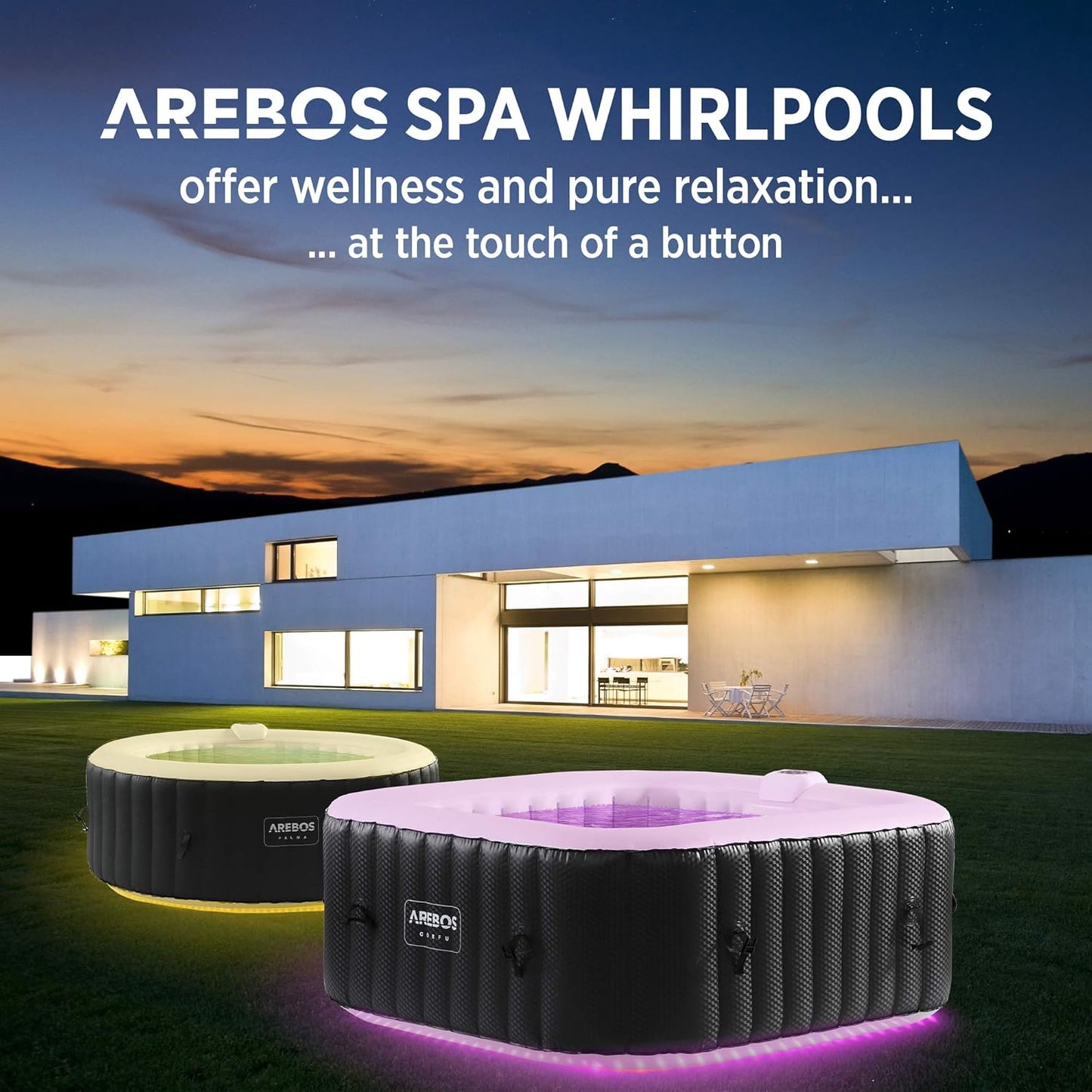 Inflatable Hot Tub | Indoor & Outdoor Spa Pool | 154 X 154 Cm | with LED Lighting | Square |4 Persons | 100 Massage Jets | with Heating | 600 L | Incl. Cover | Bubble Spa & Wellness Massage