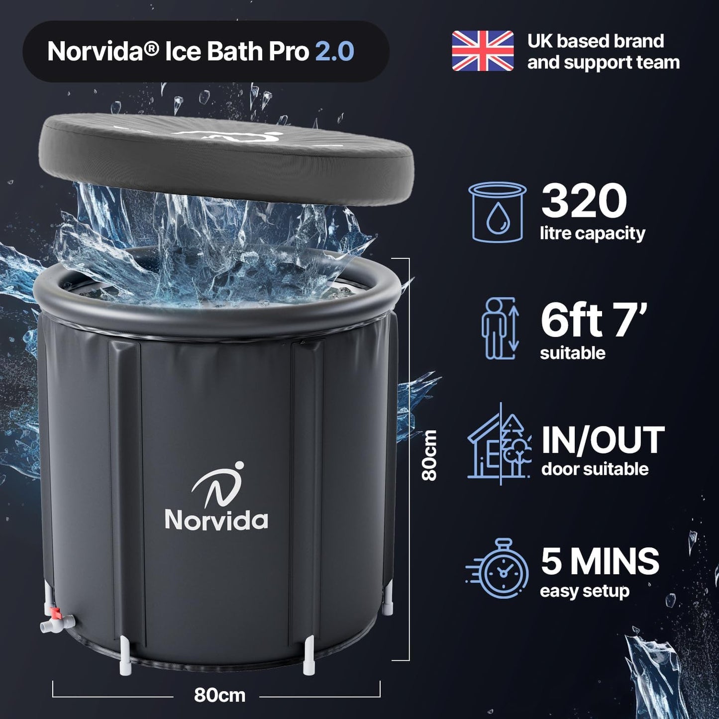 Ice Bath Tub Outdoor, Large Cold Water Therapy Ice Recovery Pod with Lid, All-Weather Cover, Portable Adult Ice Bath for outside Cold Plunge (2.0)