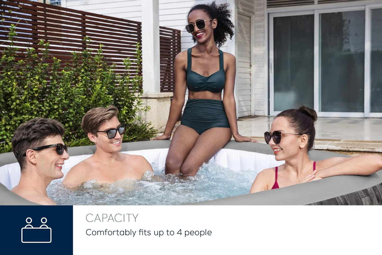 Majorca Hot Tub, 8 Hydrojet Pro Massage System Inflatable Spa with Freeze Shield Technology and Sociable Square Shape, 4-6 Person
