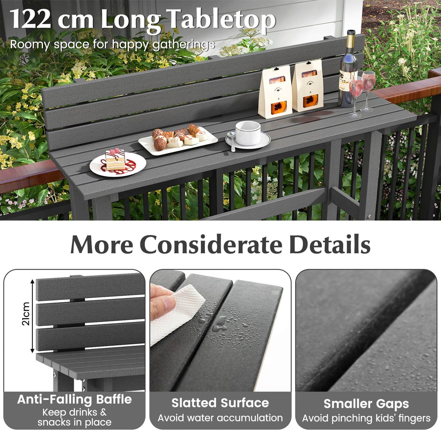 Outdoor Bar Table Patio Pub Height Counter Table with Storage Shelf