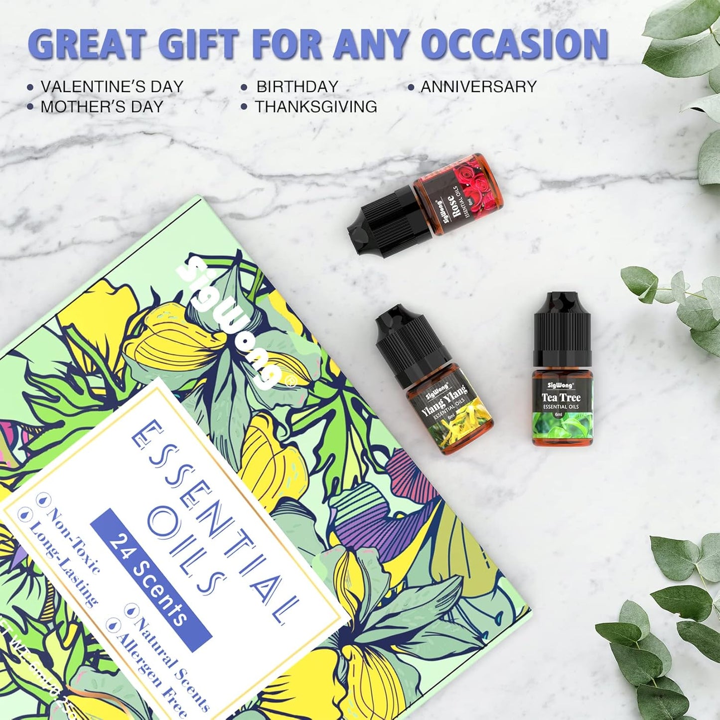 Essential Oils Set, 24 Scents Pure Fragrance Oils for Candle Soap Making, Long Lasting Natural Fragrance Oils for Diffuser, Humidifier, Scented Oils for Body Massage, Aromatherapy, 6Ml/0.2Oz Each
