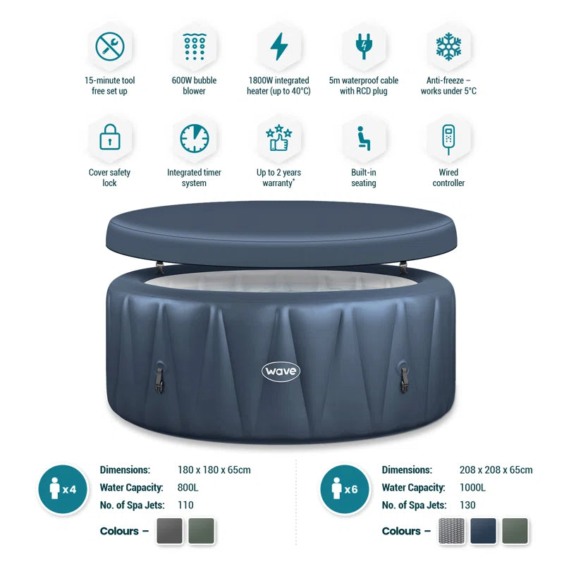 Alvarenga 6 Person - Person 130 - Jet Polyvinyl Chloride (PVC) round Inflatable Hot Tub