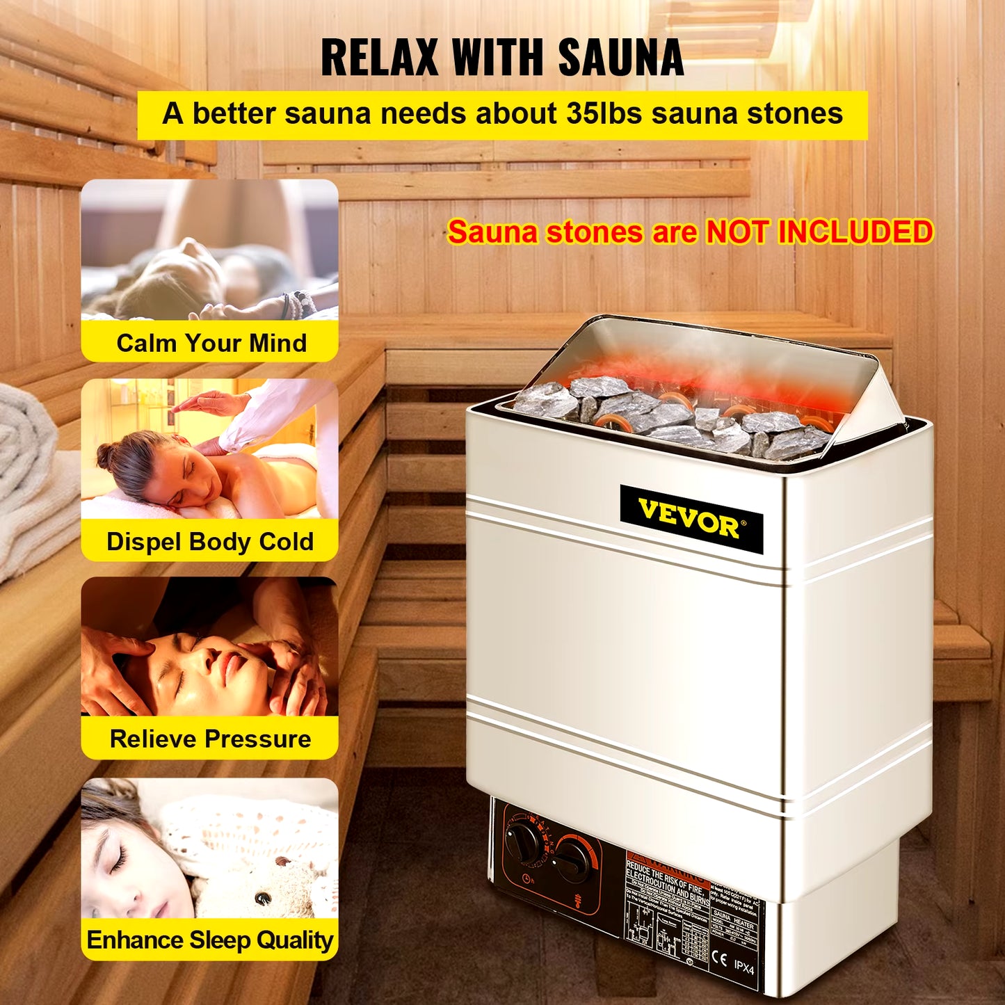 VEVOR 6KW Electric Sauna Heater Stove External / Internal Controller Overheating Protection Spa Sauna Room Steam Generator