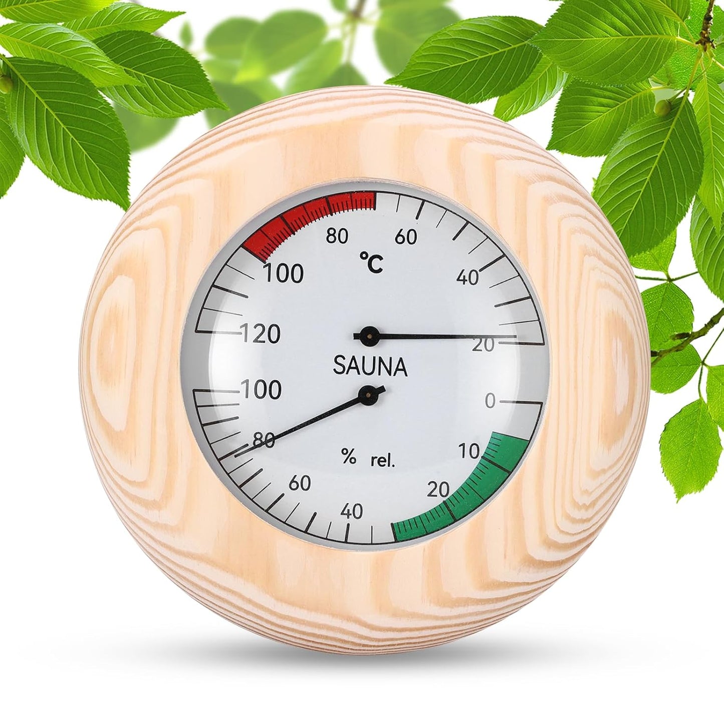 Wood Sauna Thermo-Hygrometer, 2-In-1 Thermometer and Hygromete Rwith High Accuracy, round Wooden Humidity Meter Sauna Accessories for Steam Room Sauna Room