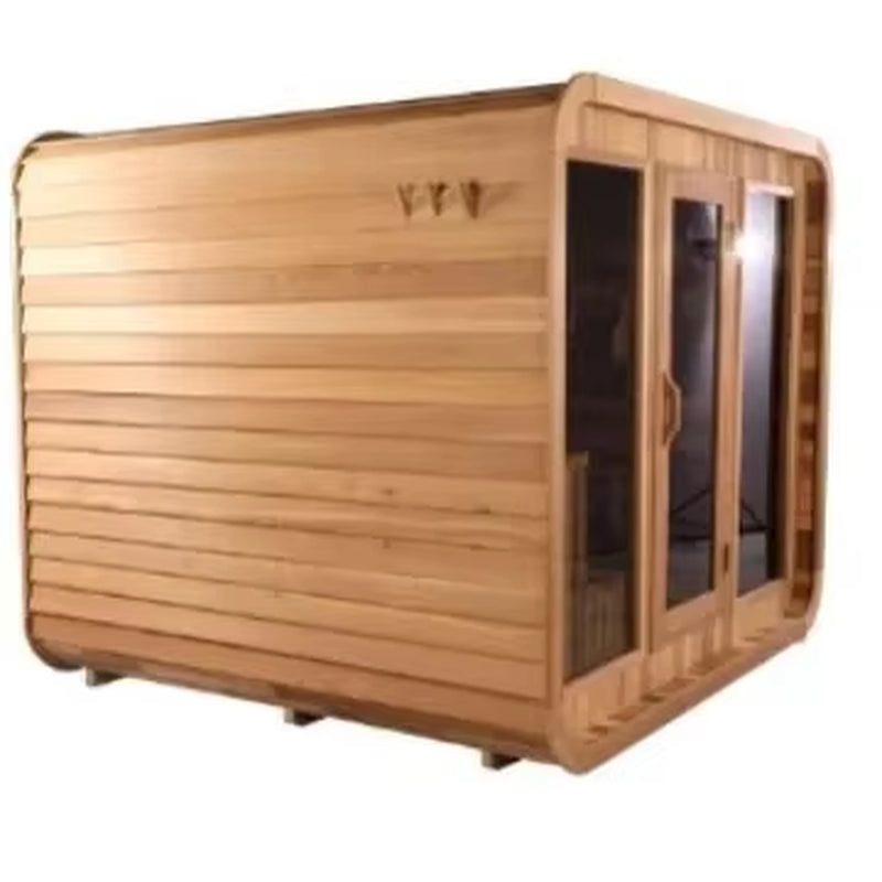 Garden Luxury Family Traditional Steam Plaza Sauna Outdoor Red Cedar Wood Cube Sauna with Electric Stove