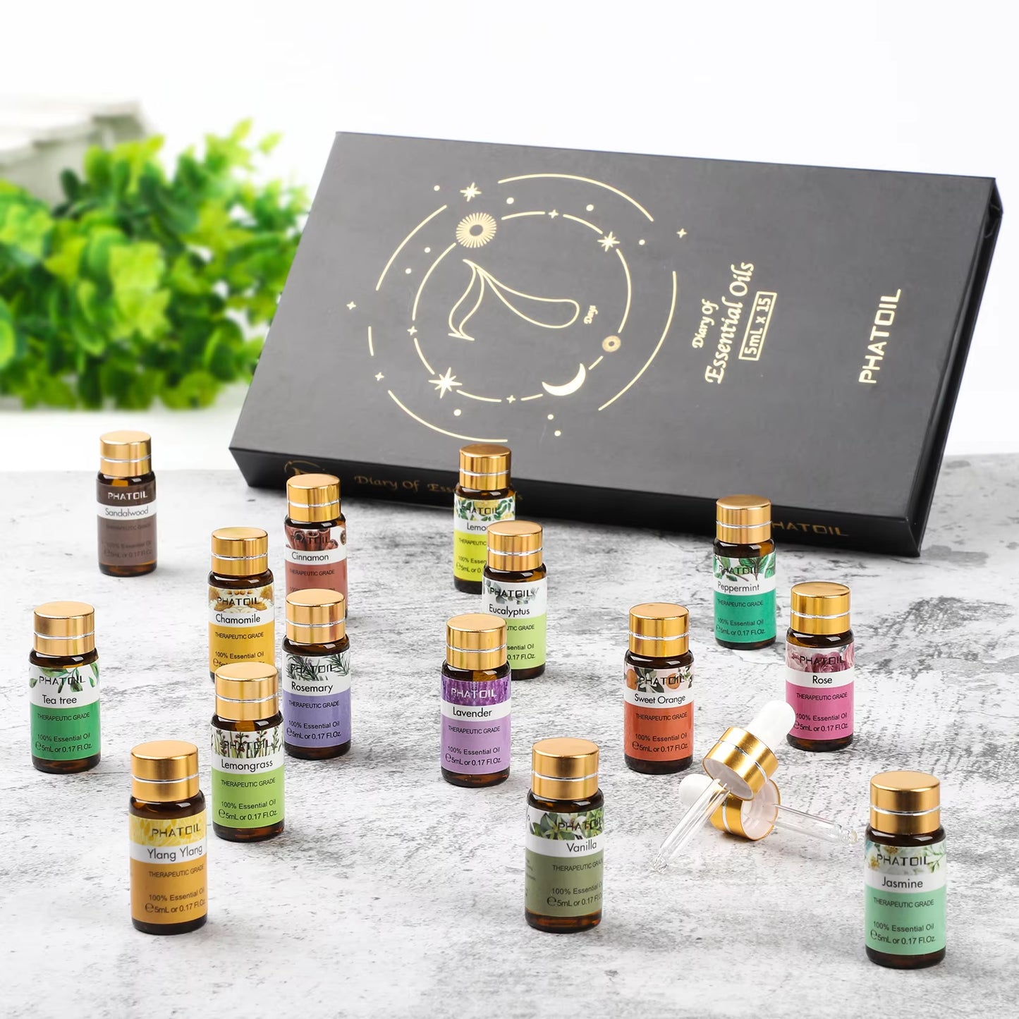 Pure Essential Oils 15Pcs Gift Set Natural Plant Aroma Essential Oil Diffuser Eucalyptus Vanilla Mint Lavender Rose Tea Tree Oil