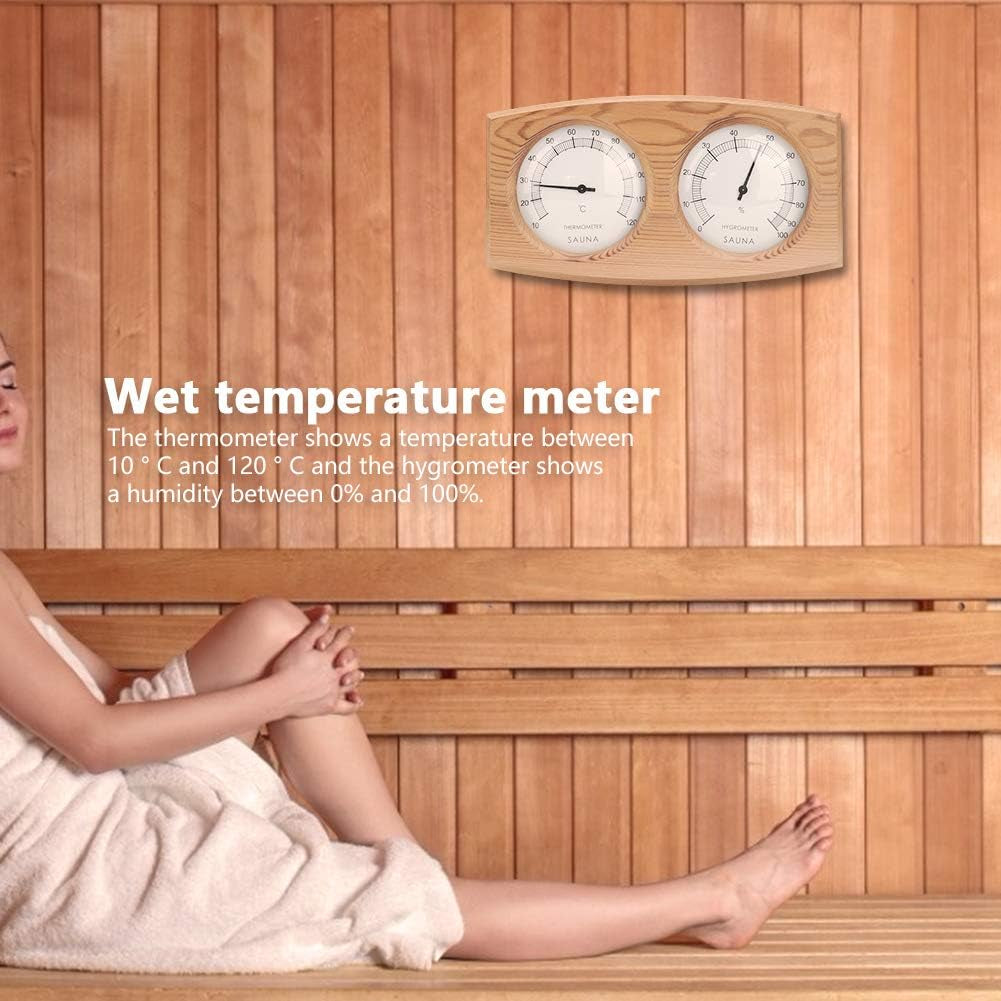 2 in 1 Wood Thermometer Hygrometer,9.4X5.1Inch,Sauna Thermometer and Hygrometer,Indoor Outdoor Thermometer Hygrometer Sauna Thermometer Double Dial Sauna Temperature Gauge Humidity Meter
