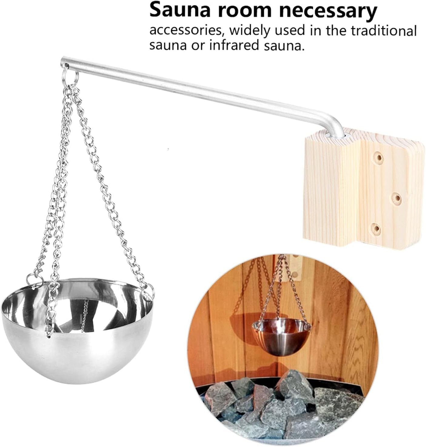 Sauna Aroma Bowl, Stainless Steel SPA Essential Oil Bowl with Wood Plate and Screws, Aromatherapy Oil Cup Sauna Suitable for Traditional Sauna (Small)