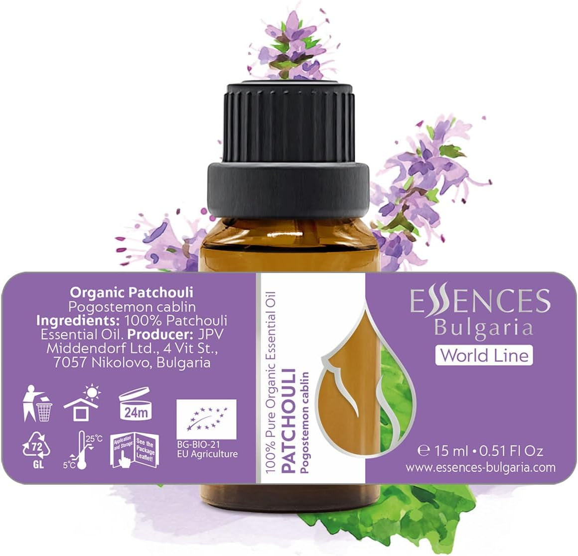 Organic Patchouli Essential Oil 15Ml Pogostemon Cablin - 100% Pure Natural Undiluted Therapeutic Grade for Aromatherapy Diffuser Sauna DIY Perfume Soap and Candle Making