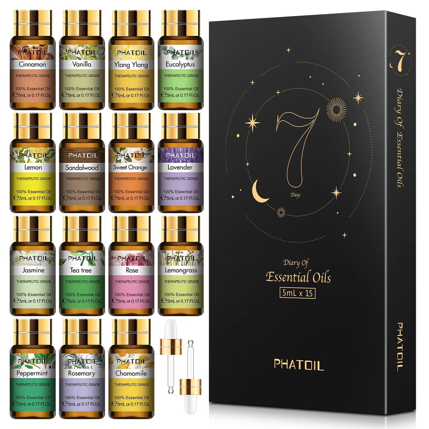 Pure Essential Oils 15Pcs Gift Set Natural Plant Aroma Essential Oil Diffuser Eucalyptus Vanilla Mint Lavender Rose Tea Tree Oil