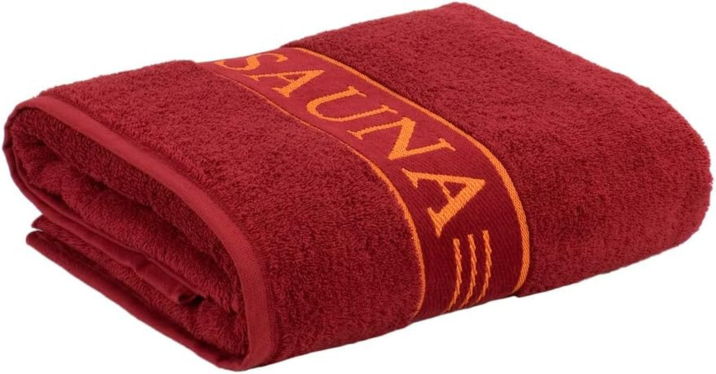 Sauna Towel with Border, Made of 100% Cotton, Ruby, 80 X 200 Cm