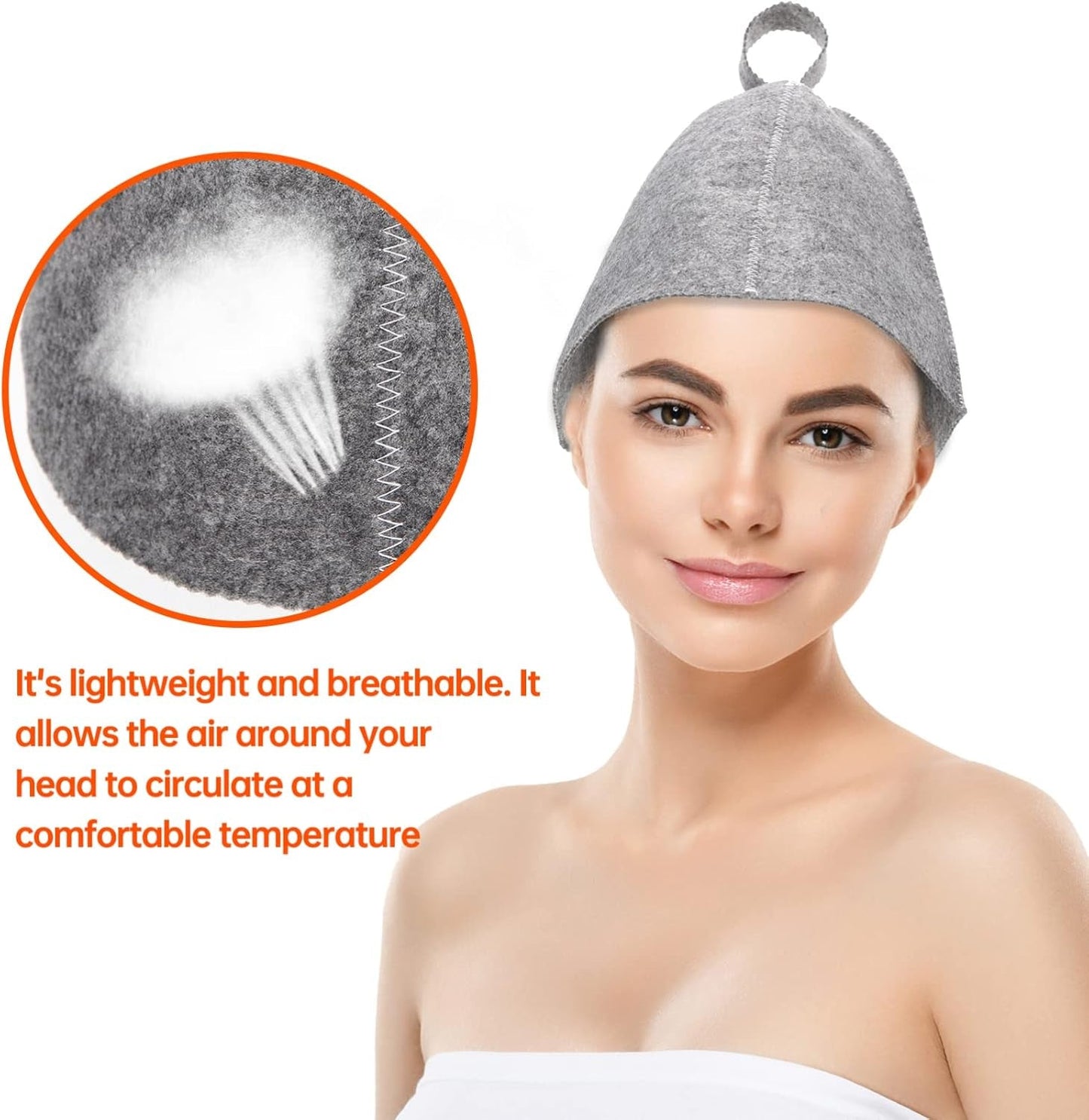 Original Wool Sauna Hat for Women and Men 2 Pack Natural Felt Sauna Accessories (Grey)