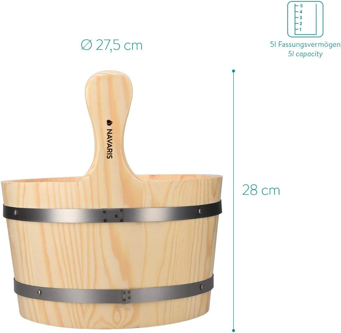 Wood Sauna Kit - Essential Spa Accessory with 5L Wooden Sauna Bucket, Plastic Liner, Ladle, Sand Timer - Set of 3 Accessories for Steam Room