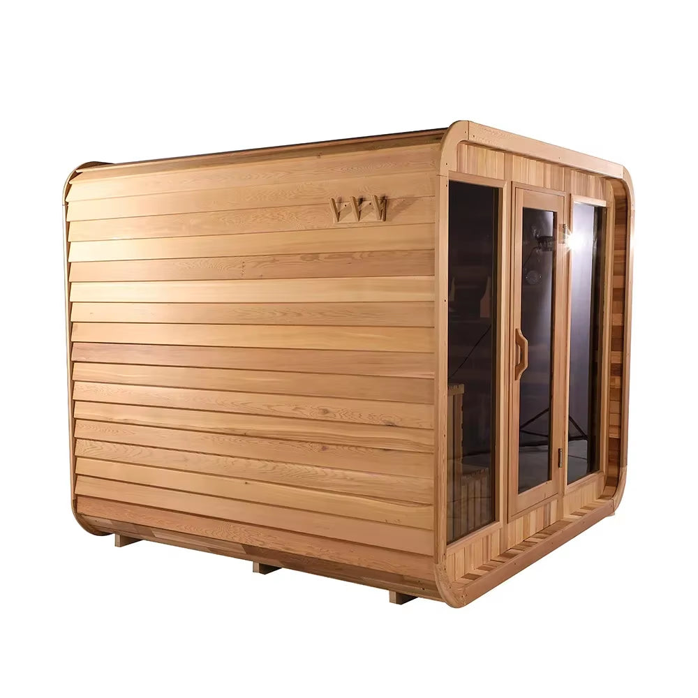 Garden Luxury Family Traditional Steam Plaza Sauna Outdoor Red Cedar Wood Cube Sauna with Electric Stove