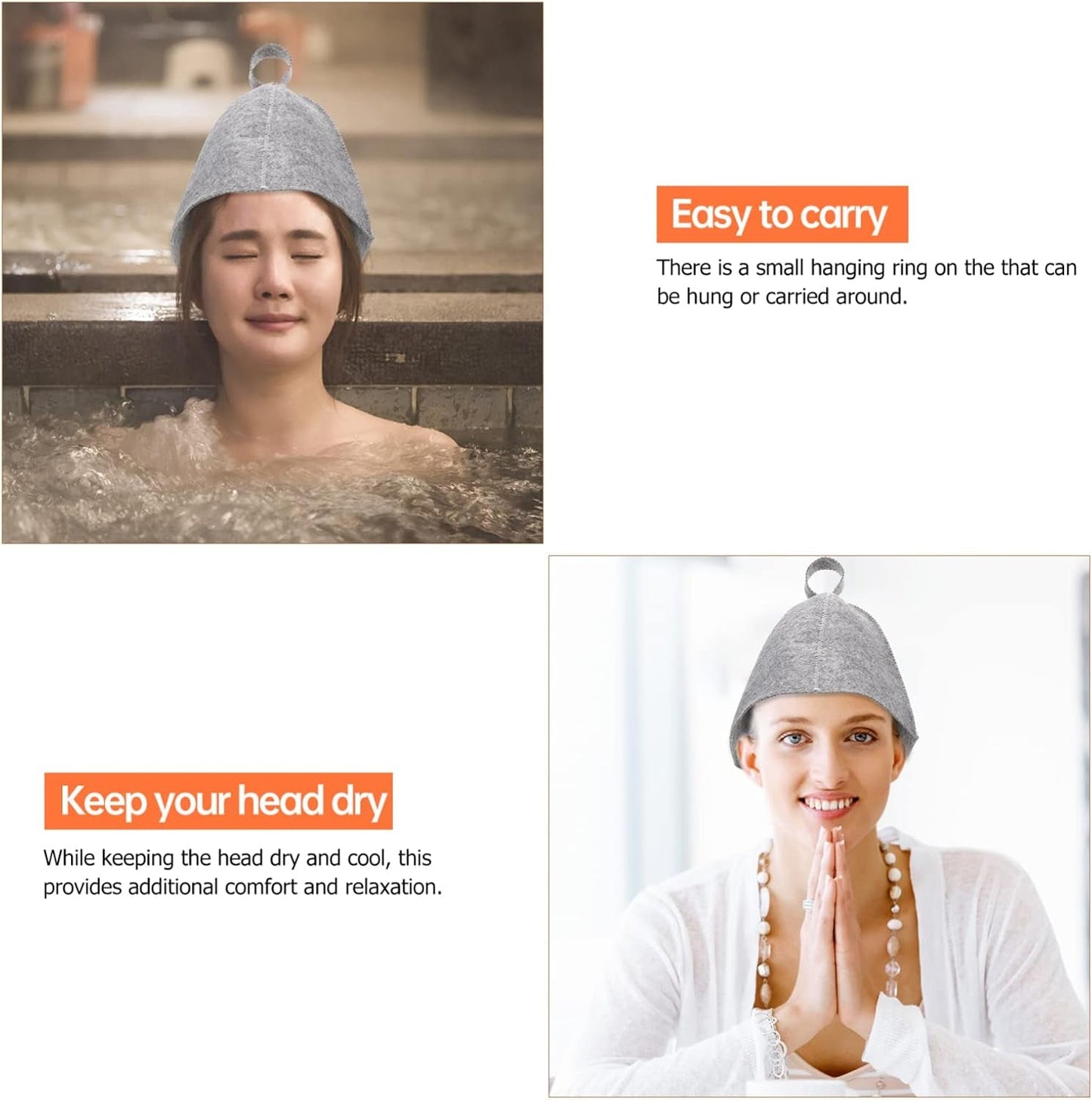 Original Wool Sauna Hat for Women and Men 2 Pack Natural Felt Sauna Accessories (Grey)