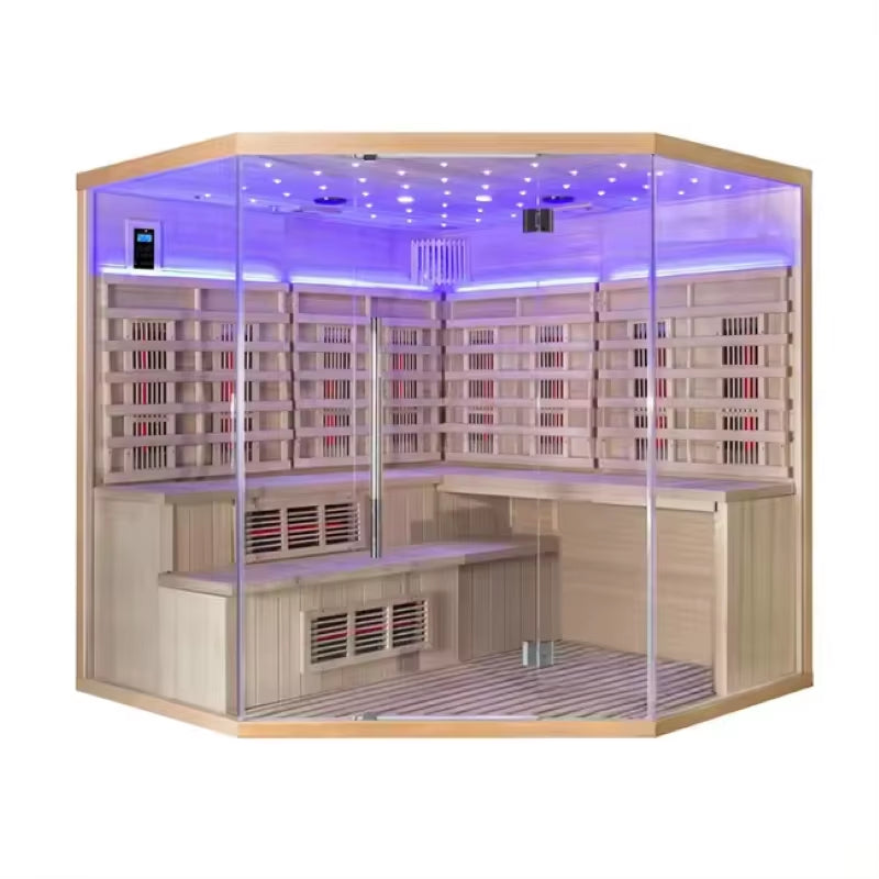 Wooden 6-Person Deluxe Steam and Infrared Combination Sauna High-Quality Indoor Leisure, Entertainment and Relaxation Sauna