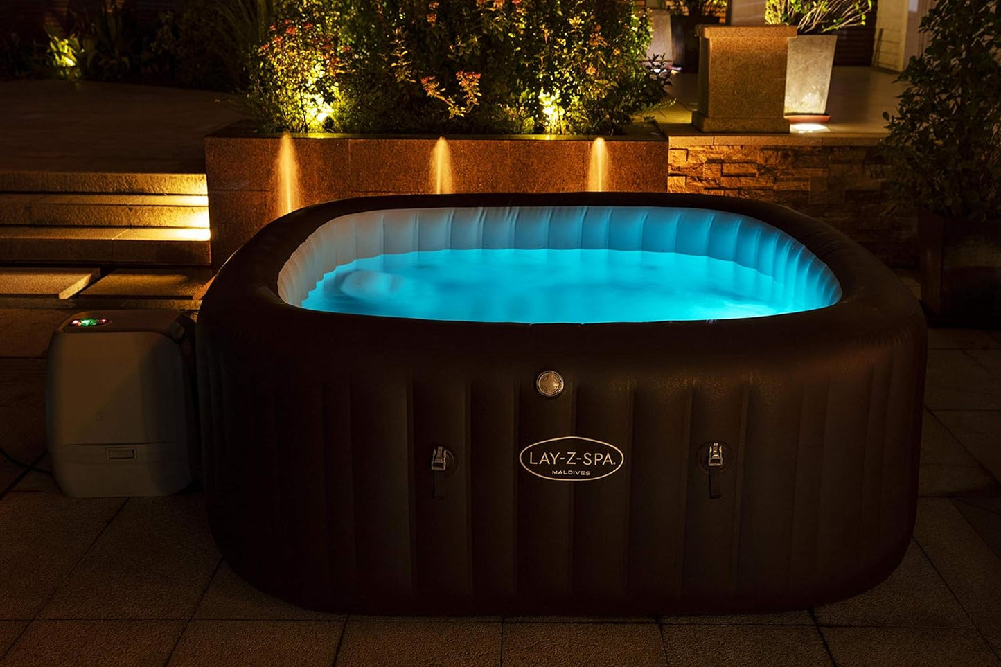 Maldives Luxury Hot Tub, 8 Hydrojet Pro Massage System Inflatable Spa with LED Lights, Foot Massager and Freeze Shield Technology, 5-7 Person