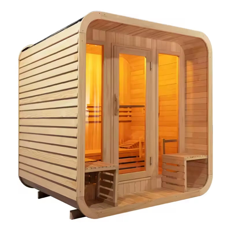 Newly Designed Outdoor Solid Wood Dry Steam Cube Sauna with High Quality Outdoor Recreation and Relaxation Sauna