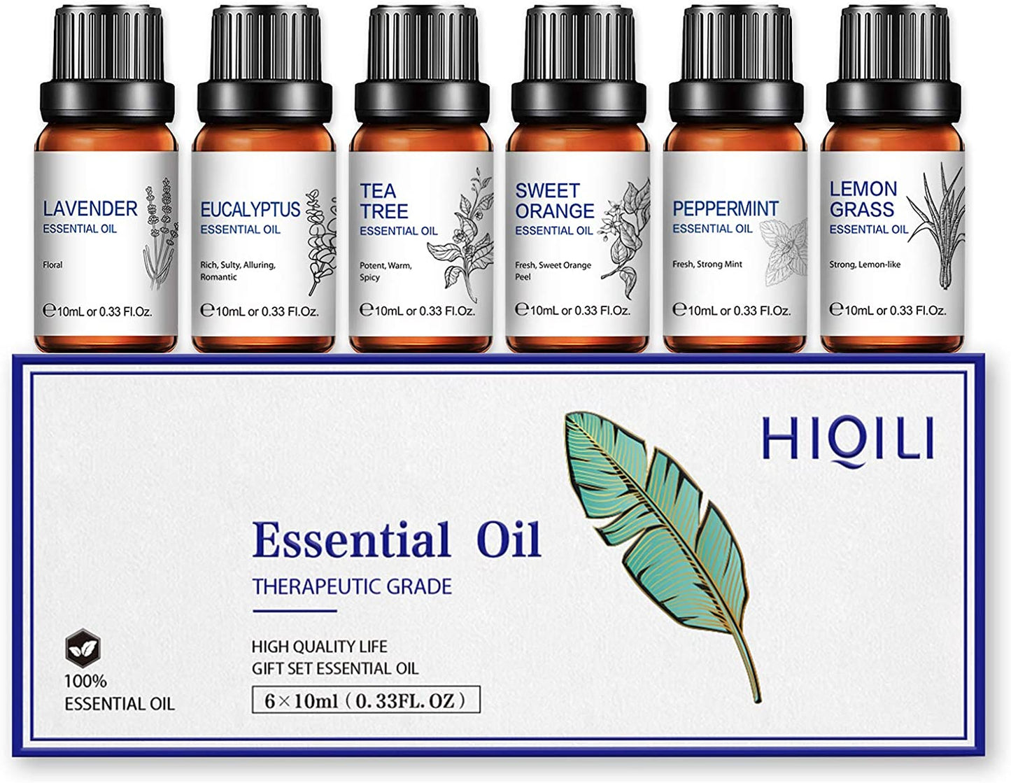 Classical Essential Oils Set, Pure Essential Oil, Lavender Tea Tree Eucalyptus Peppermint Orange Lemongrass for Diffusers Home Humidifier Candle Soap Making -6X10Ml