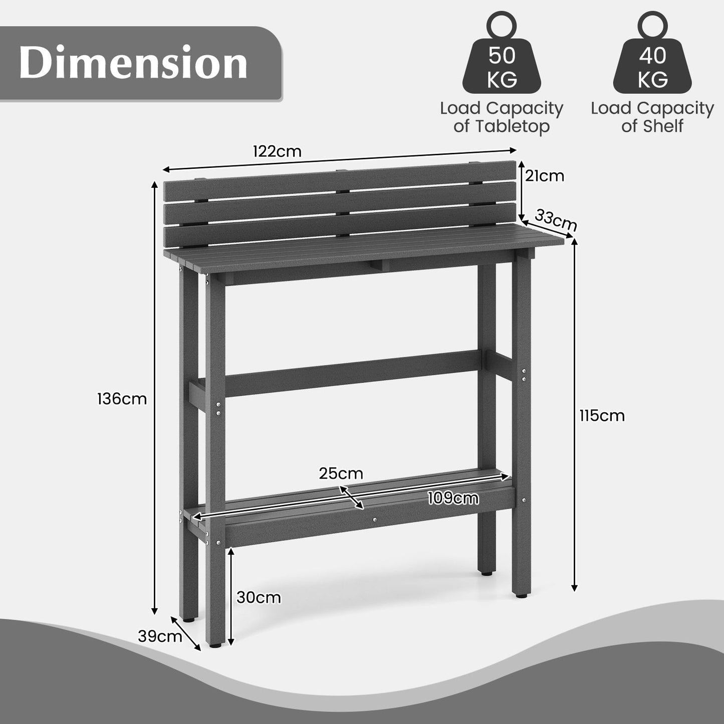 Outdoor Bar Table Patio Pub Height Counter Table with Storage Shelf