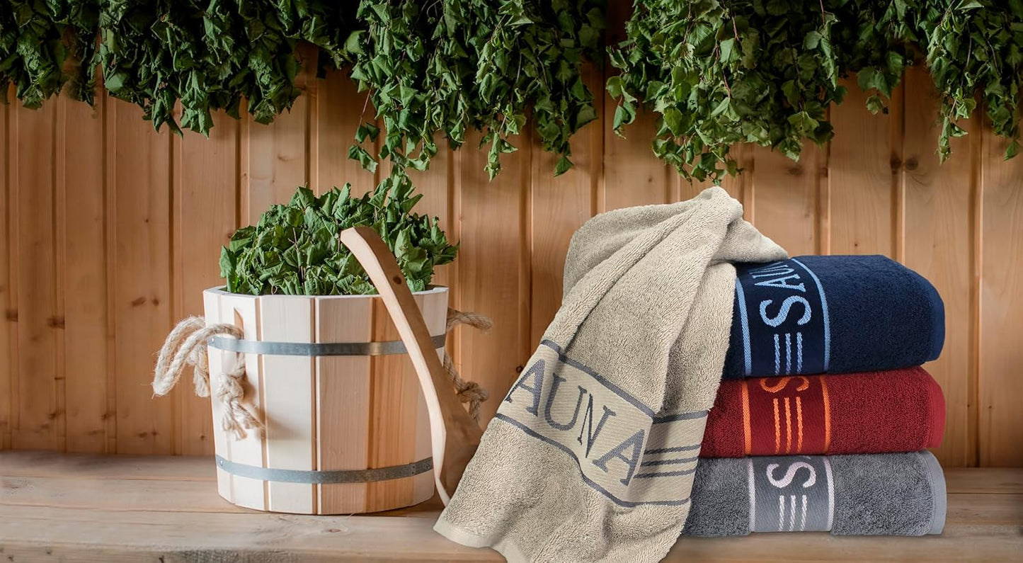 Sauna Towel with Border, Made of 100% Cotton, Ruby, 80 X 200 Cm
