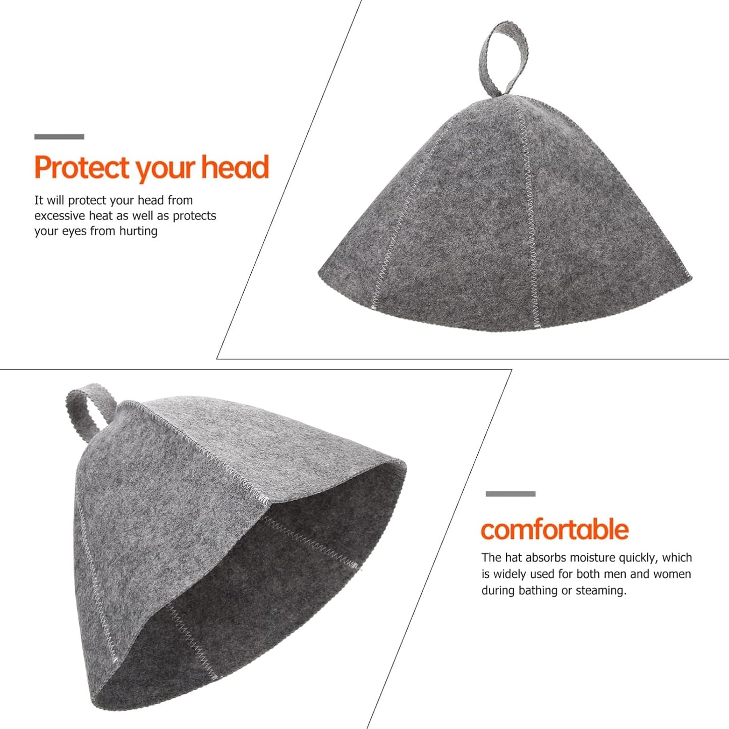 Original Wool Sauna Hat for Women and Men 2 Pack Natural Felt Sauna Accessories (Grey)