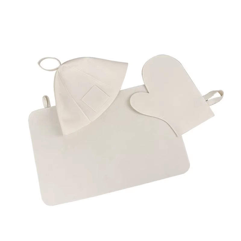 Wool Felt Sauna Set Hat Russian Glove Pad Fashionable Bath Shower Cap Men Women R7UB