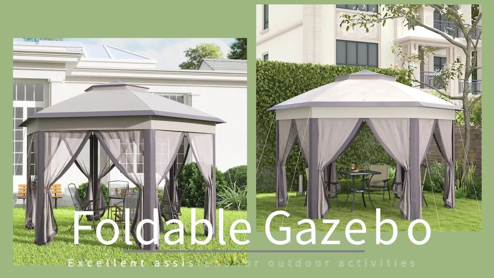 Hexagon Patio Gazebo Garden Shelter Heavy-Duty Double Roof W/ Mesh, 3 X 4M