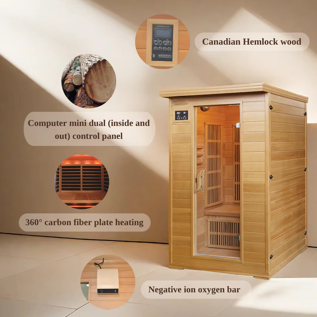 2 Year Warranty Home Hemlock Sauna Room Carbon Fiber Plate Heating Perspiration Therapy Sweat Room Portable 1-2 Person