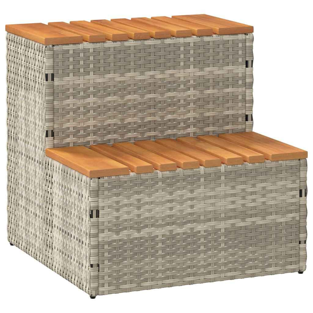Hot Tub Step Beige 50X50X50.5 Cm Poly Rattan and Solid Acacia