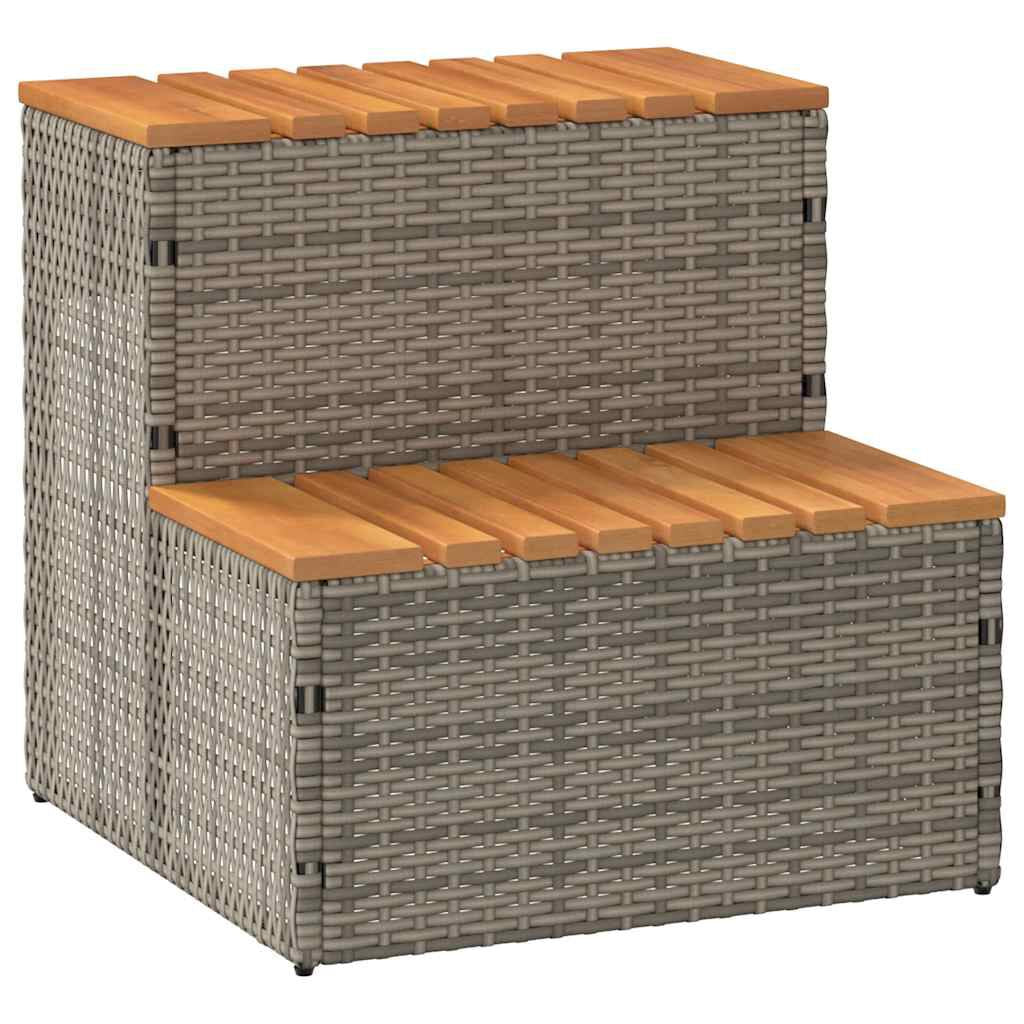 Hot Tub Step Beige 50X50X50.5 Cm Poly Rattan and Solid Acacia