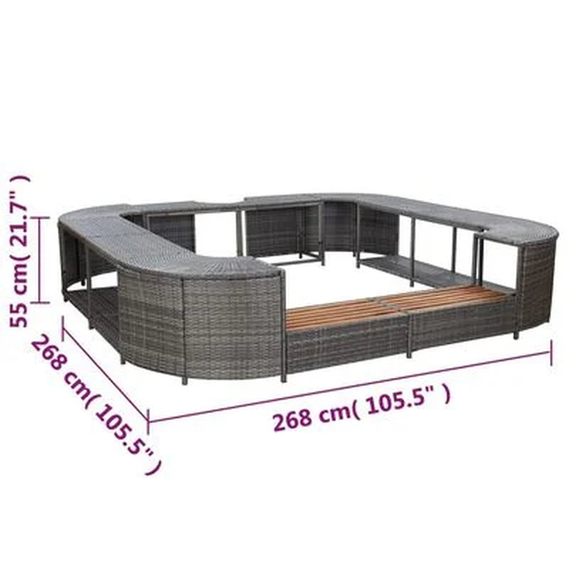 Square Spa Surround Grey 268 X 268 X 55 Cm Poly Rattan
