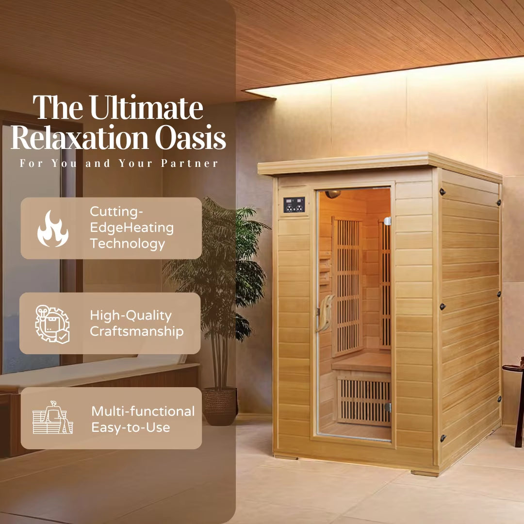 2 Year Warranty Home Hemlock Sauna Room Carbon Fiber Plate Heating Perspiration Therapy Sweat Room Portable 1-2 Person