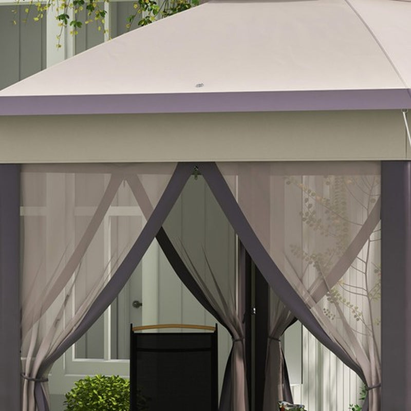 Hexagon Patio Gazebo Garden Shelter Heavy-Duty Double Roof W/ Mesh, 3 X 4M