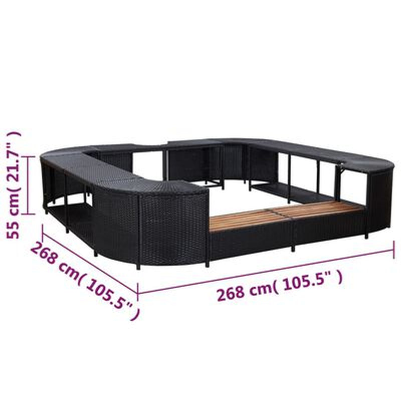 Square Spa Surround Black 268 X 268 X 55 Cm Poly Rattan